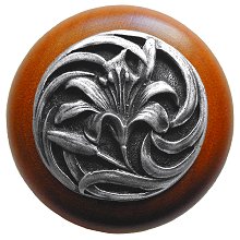 Notting Hill NHW-703C-AP Tiger Lily Wood Knob in Antique Pewter/Cherry wood finish